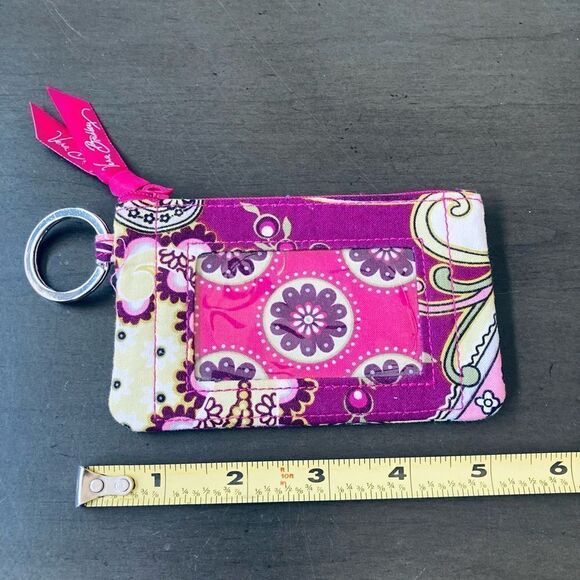 Vera Bradley Very Berry Paisley Zipper ID Wallet Keychain Coin Purse - Picture 2 of 4